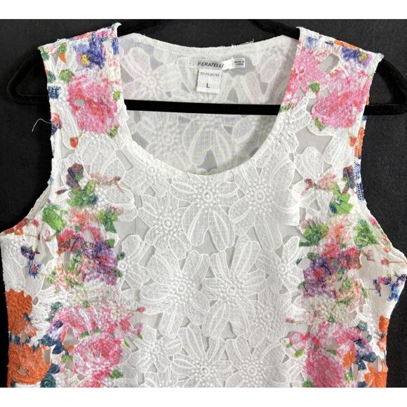 FERATELLI Women Lace Tunic Eyelet Sleeveless Knee Length Floral Sz L White 61-6 - Picture 3 of 15